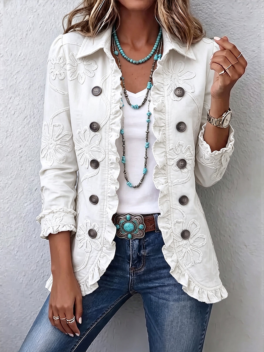 Emilia | Chaqueta bordada marfil con volantes